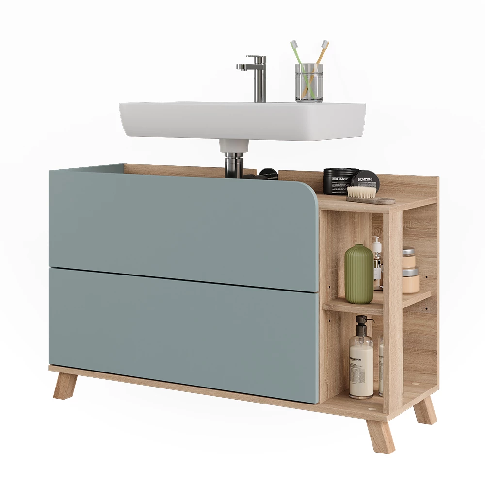 Vicco Mobiletto per lavabo "Karen", Sonoma/blu, 100 x 65 cm con 2 ante e cassetti