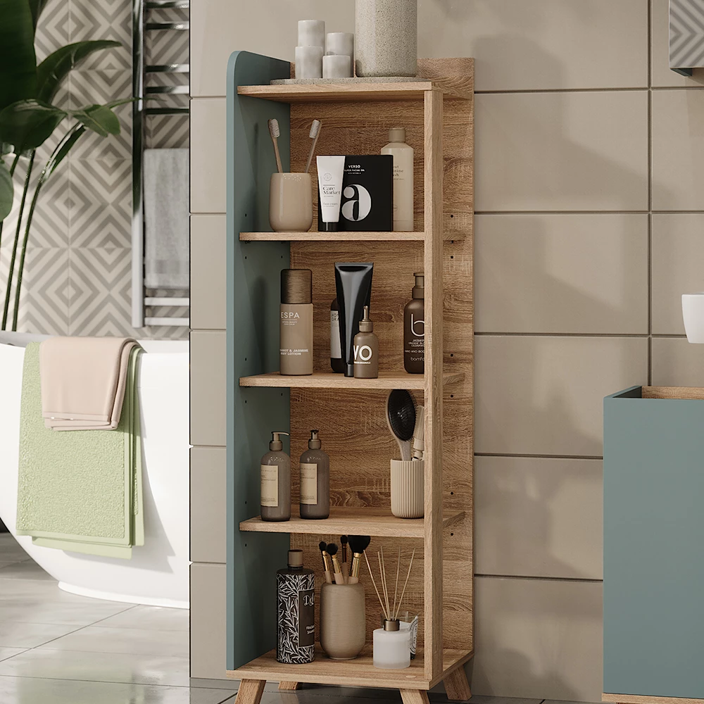 Vicco Badregal "Karen", Sonoma/Blau, 40 x 128 cm mit 4 Fächern