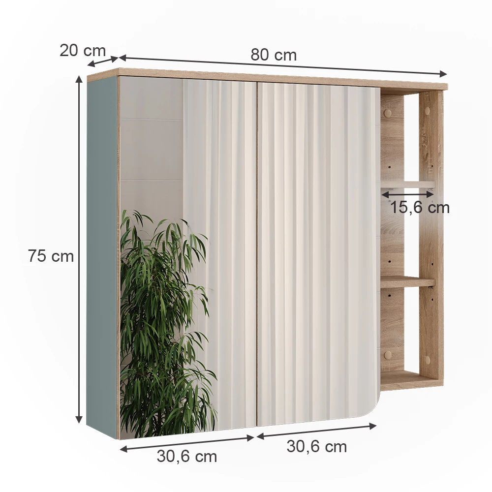 Vicco Spiegelschrank "Karen", Sonoma/Blau, 80 x 75 cm mit Spiegel