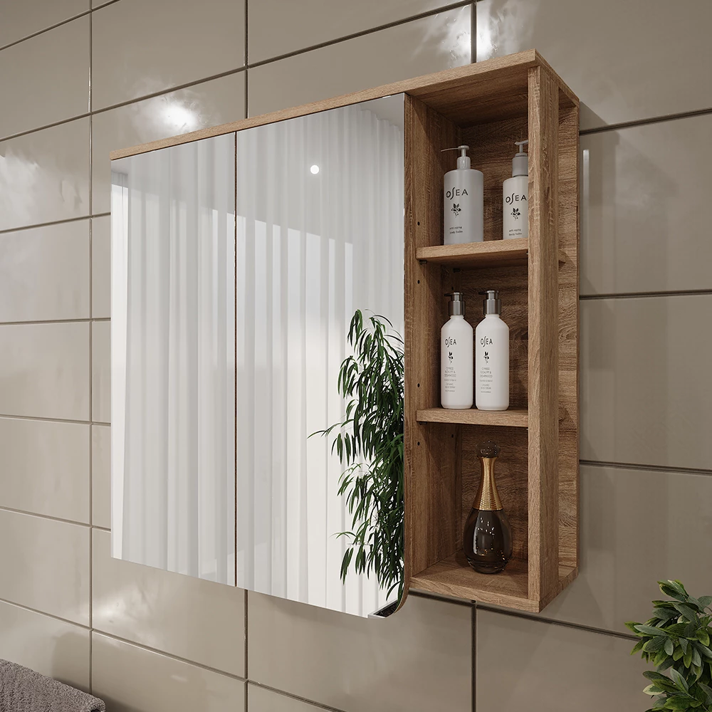 Vicco Spiegelschrank "Karen", Sonoma/Blau, 80 x 75 cm mit Spiegel