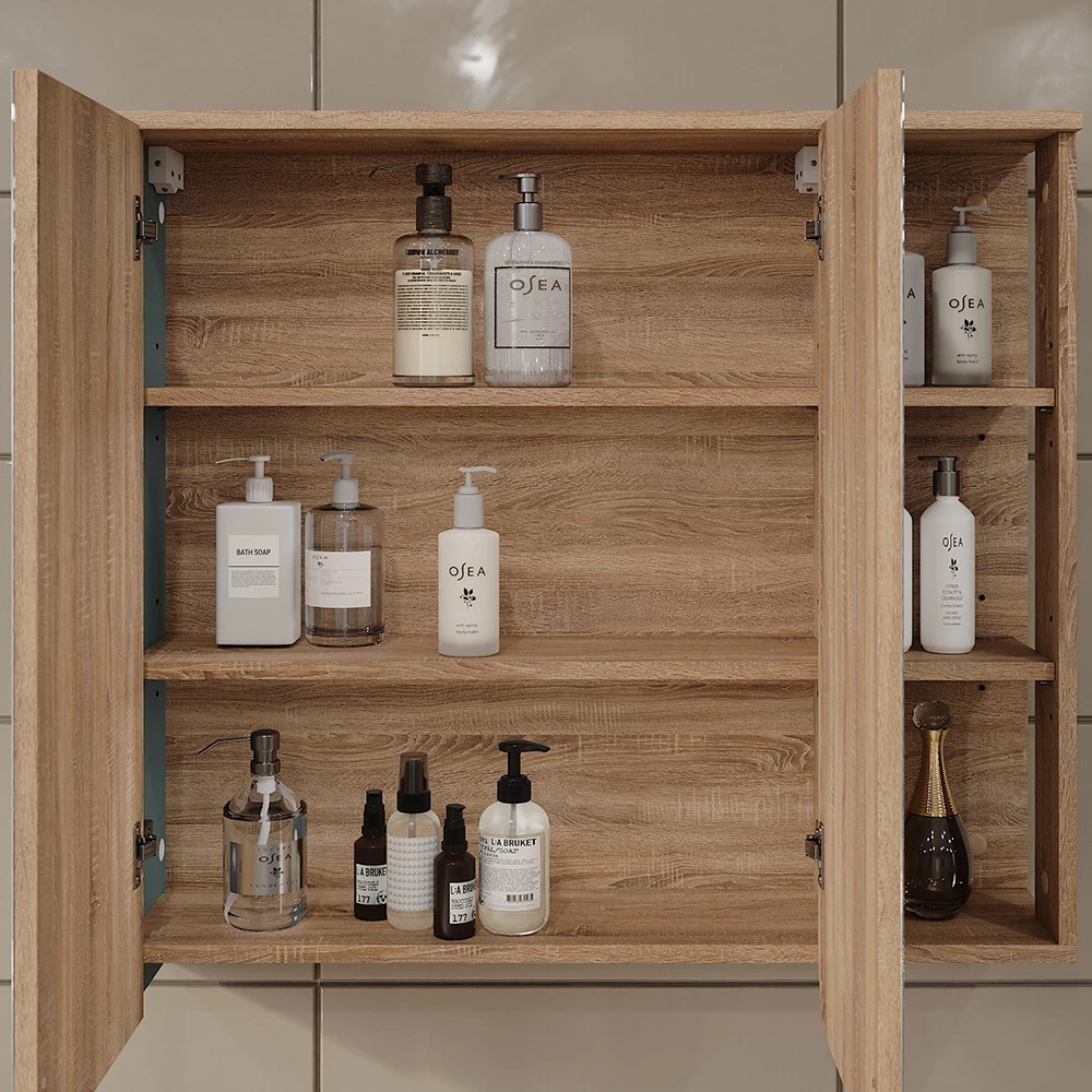 Vicco Spiegelschrank "Karen", Sonoma/Blau, 80 x 75 cm mit Spiegel