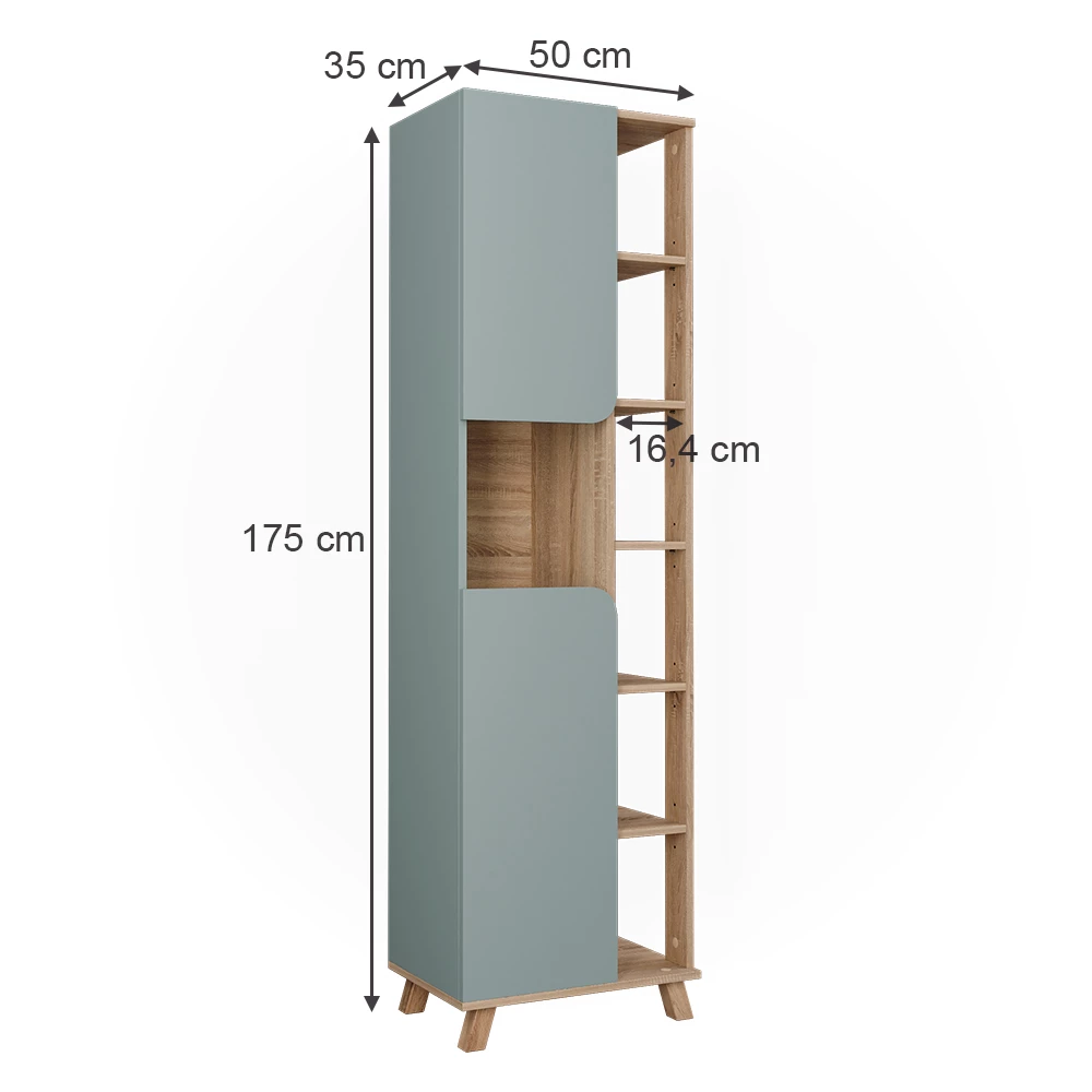 ViccoDulap baie"Karen",Sonoma/albastru ,50x175 cm cu 2 uși