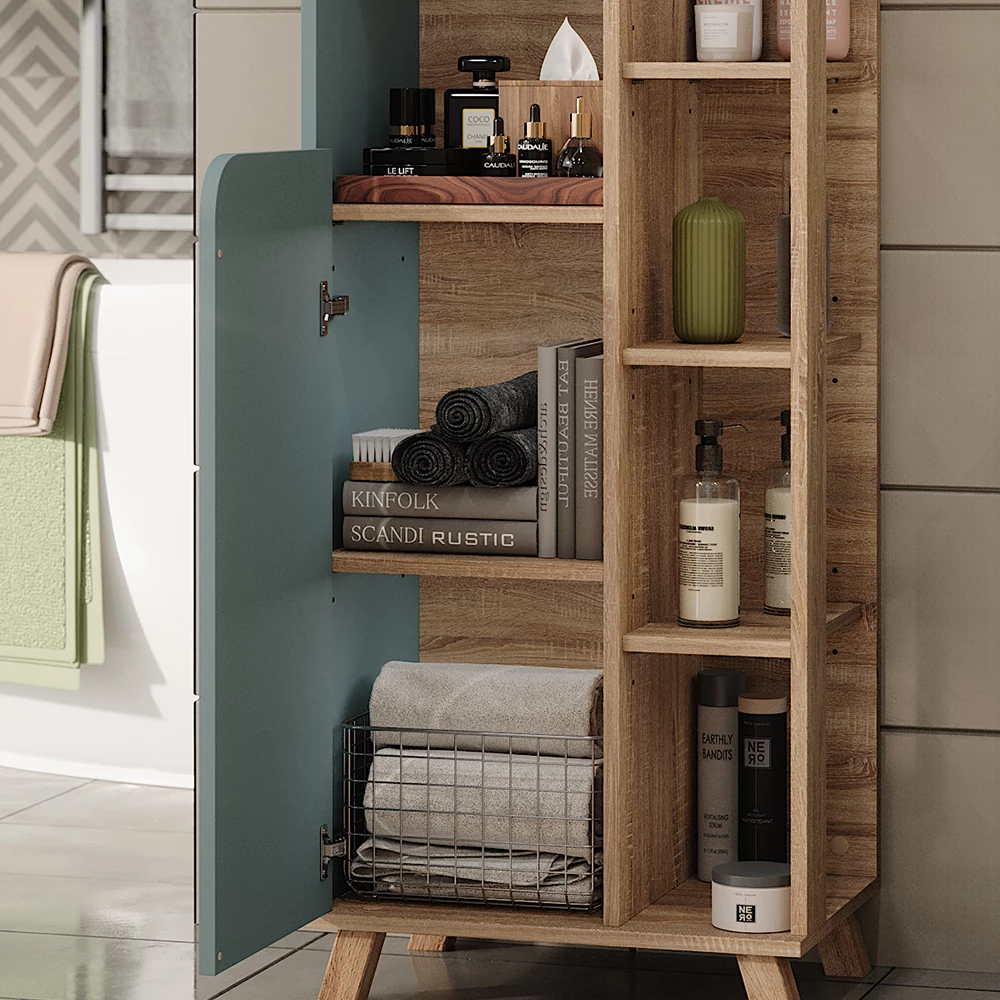 Vicco Badschrank "Karen", Sonoma/Blau, 50 x 175 cm mit 2 Türen
