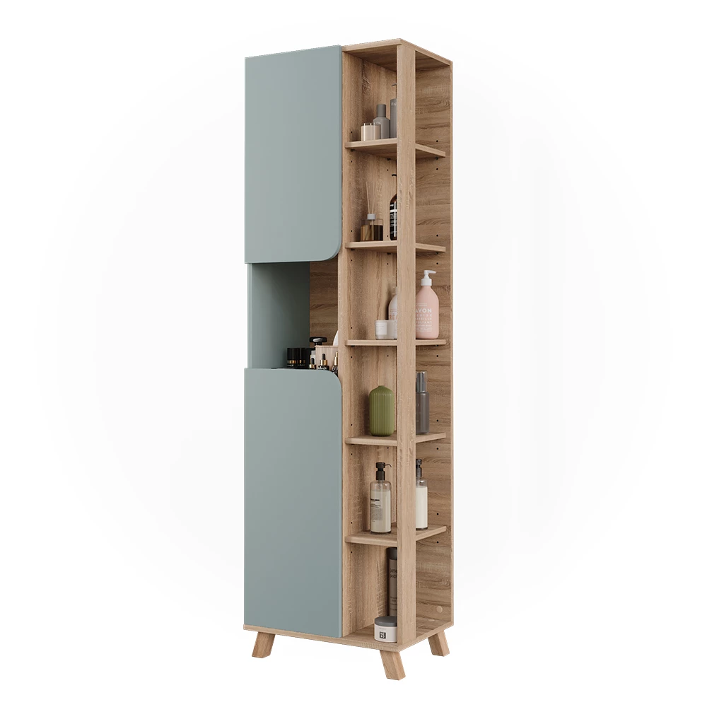Vicco Badschrank "Karen", Sonoma/Blau, 50 x 175 cm mit 2 Türen