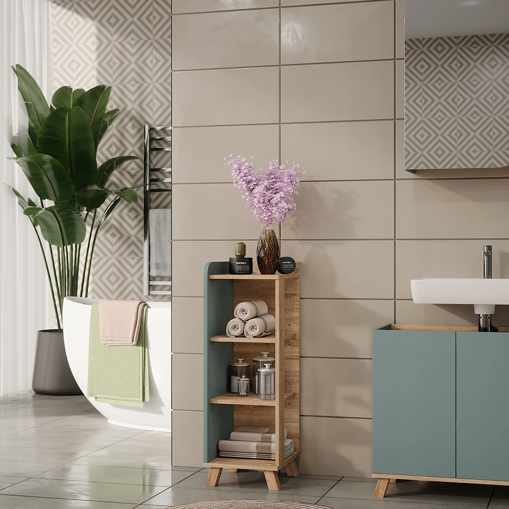 Vicco Midischrank "Karen", Sonoma/Blau, 30 x 90 cm mit 4 Ablagen