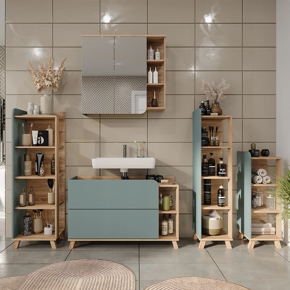 Vicco Midischrank "Karen", Sonoma/Blau, 30 x 90 cm mit 4 Ablagen