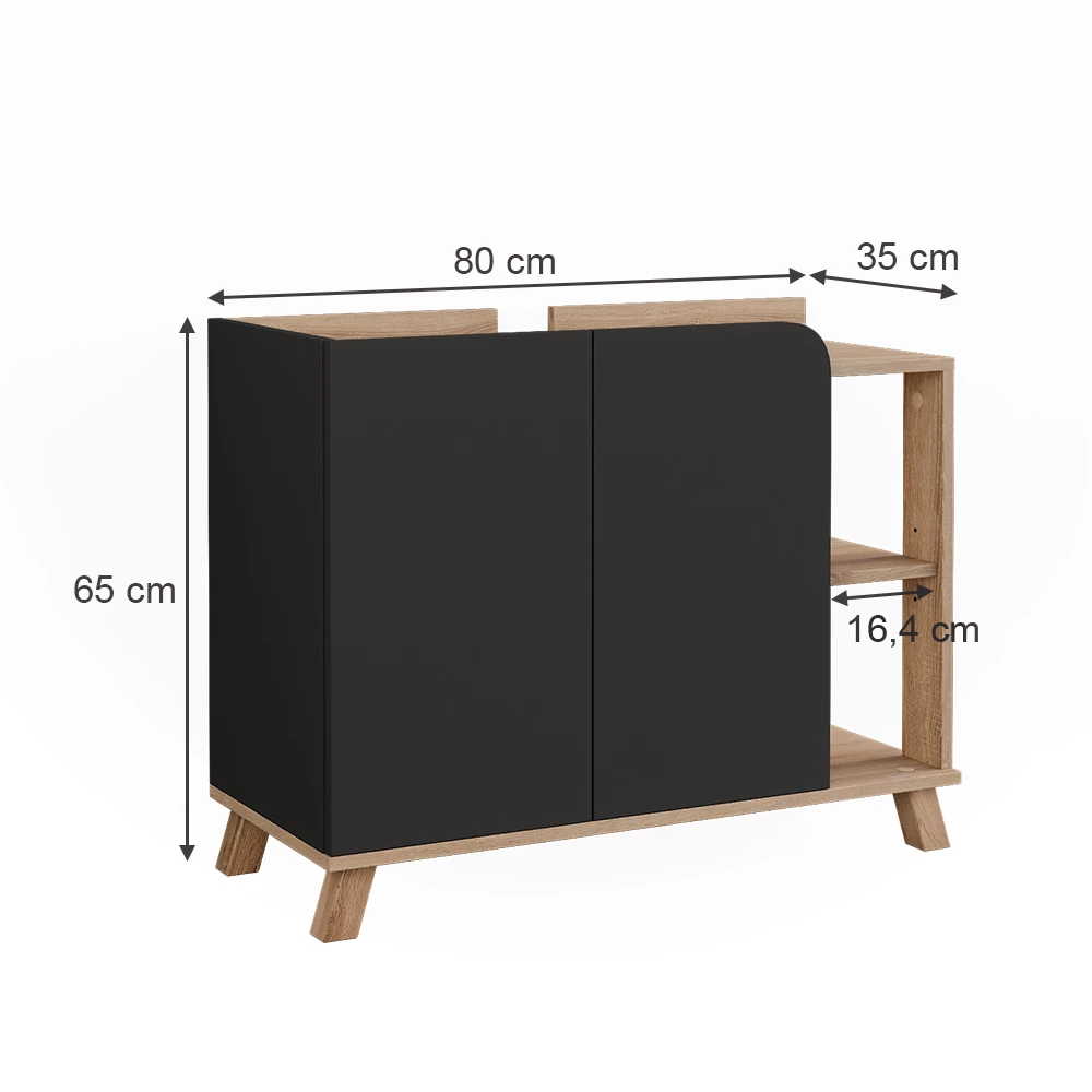 ViccoTvättställsskåp"Karen",Sonoma/antracit ,80x65 cm med 2 dörrar