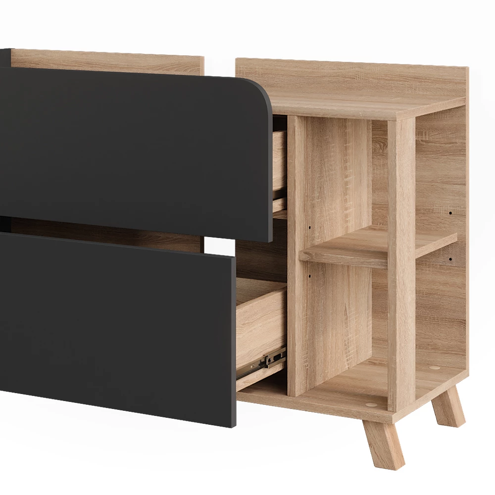 Nahaufnahme von Waschbeckenunterschrank in Sonoma/Anthrazit, zeigt Design- und Oberflächendetails