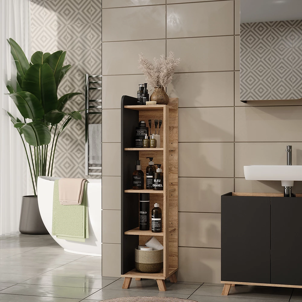 Vicco Badregal "Karen", Sonoma/Anthrazit, 30 x 128 cm mit 4 Fächern