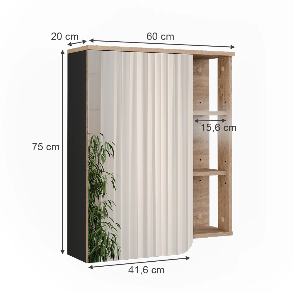 Vicco Spiegelschrank "Karen", Sonoma/Anthrazit, 60 x 75 cm