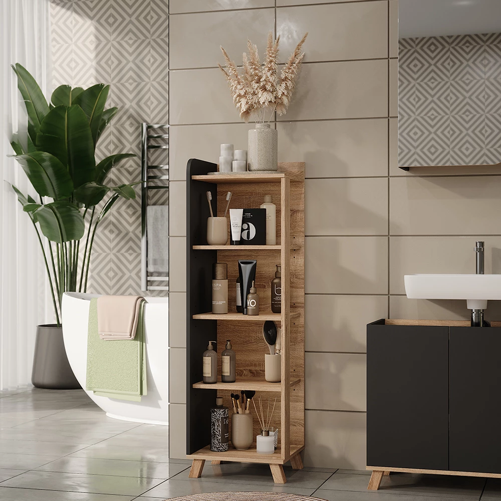 Vicco Badkamermeubel "Karen", Sonoma/antraciet, 40 x 128 cm met 4 compartimenten