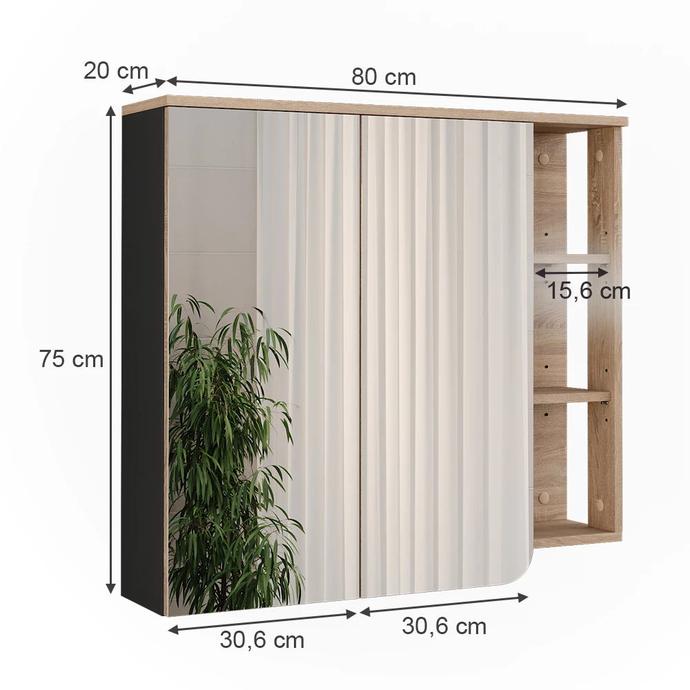 Vicco Spiegelschrank "Karen", Sonoma/Anthrazit, 80 x 75 cm