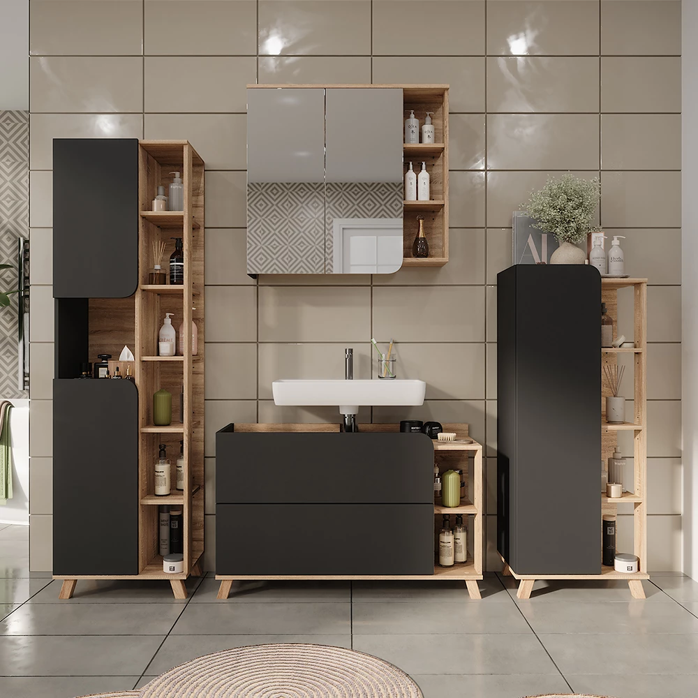 Vicco Spiegelschrank "Karen", Sonoma/Anthrazit, 80 x 75 cm