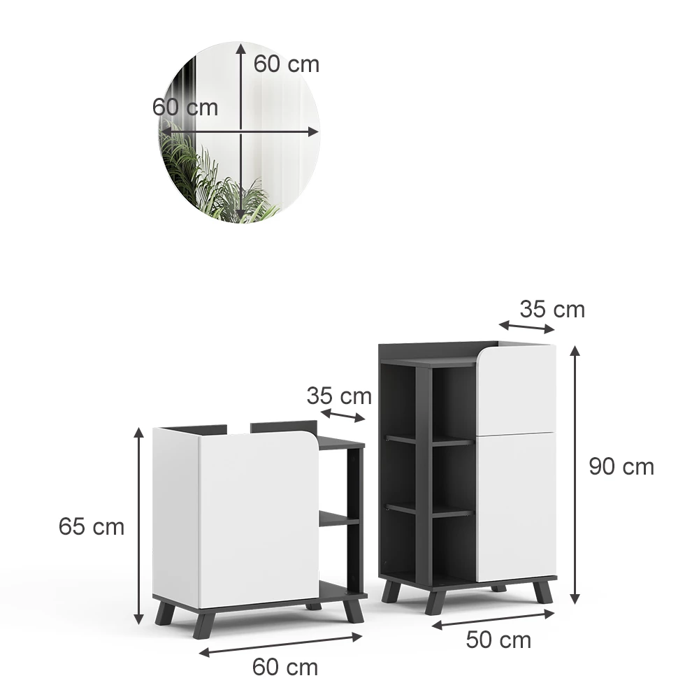 Vicco Badmöbel-Set "Karen", Anthrazit/Weiß, 3 Teile