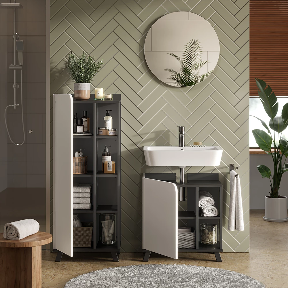 Vicco Badmöbel-Set "Karen", Anthrazit/Weiß, 3 Teile