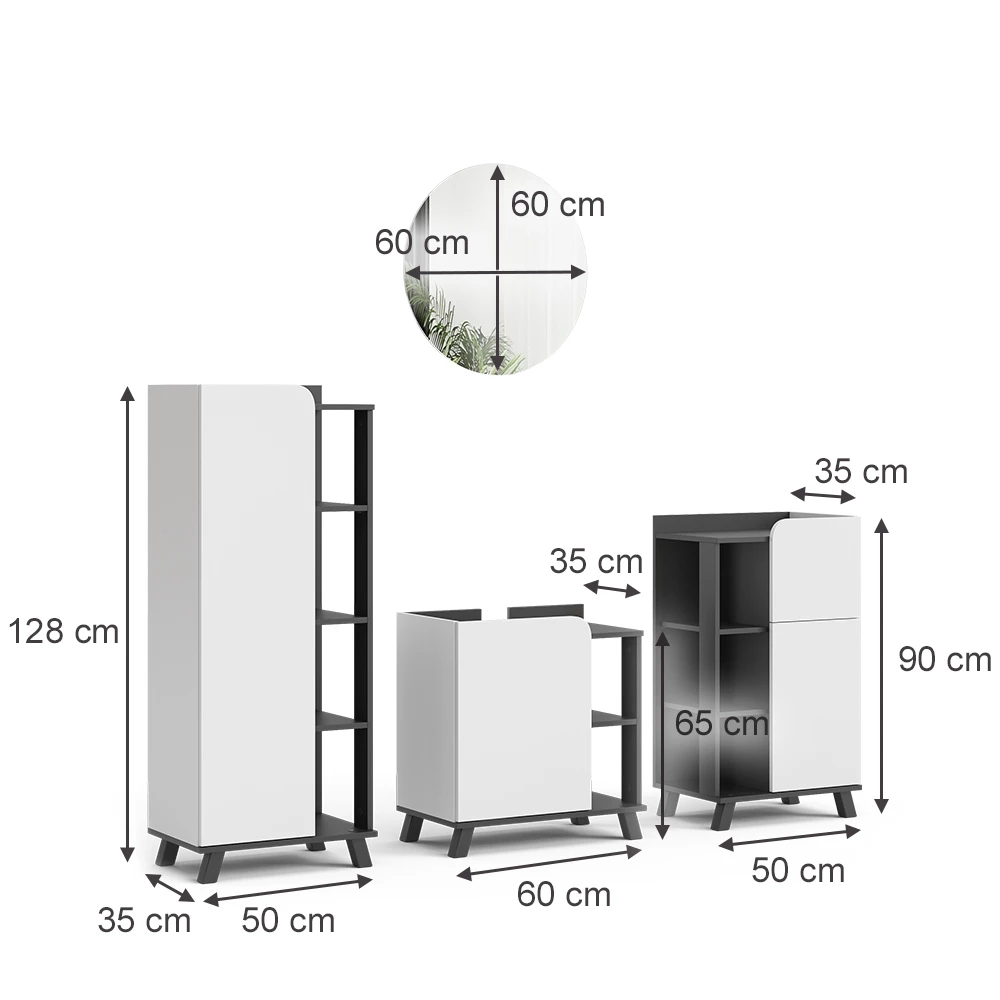 Vicco Badmöbel-Set "Karen", Anthrazit/Weiß, 4 Teile