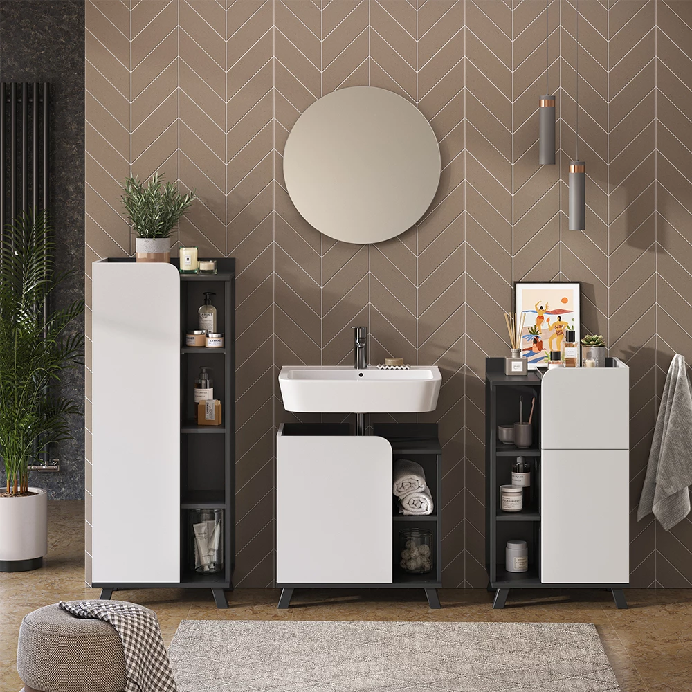 Vicco Badmöbel-Set "Karen", Anthrazit/Weiß, 4 Teile