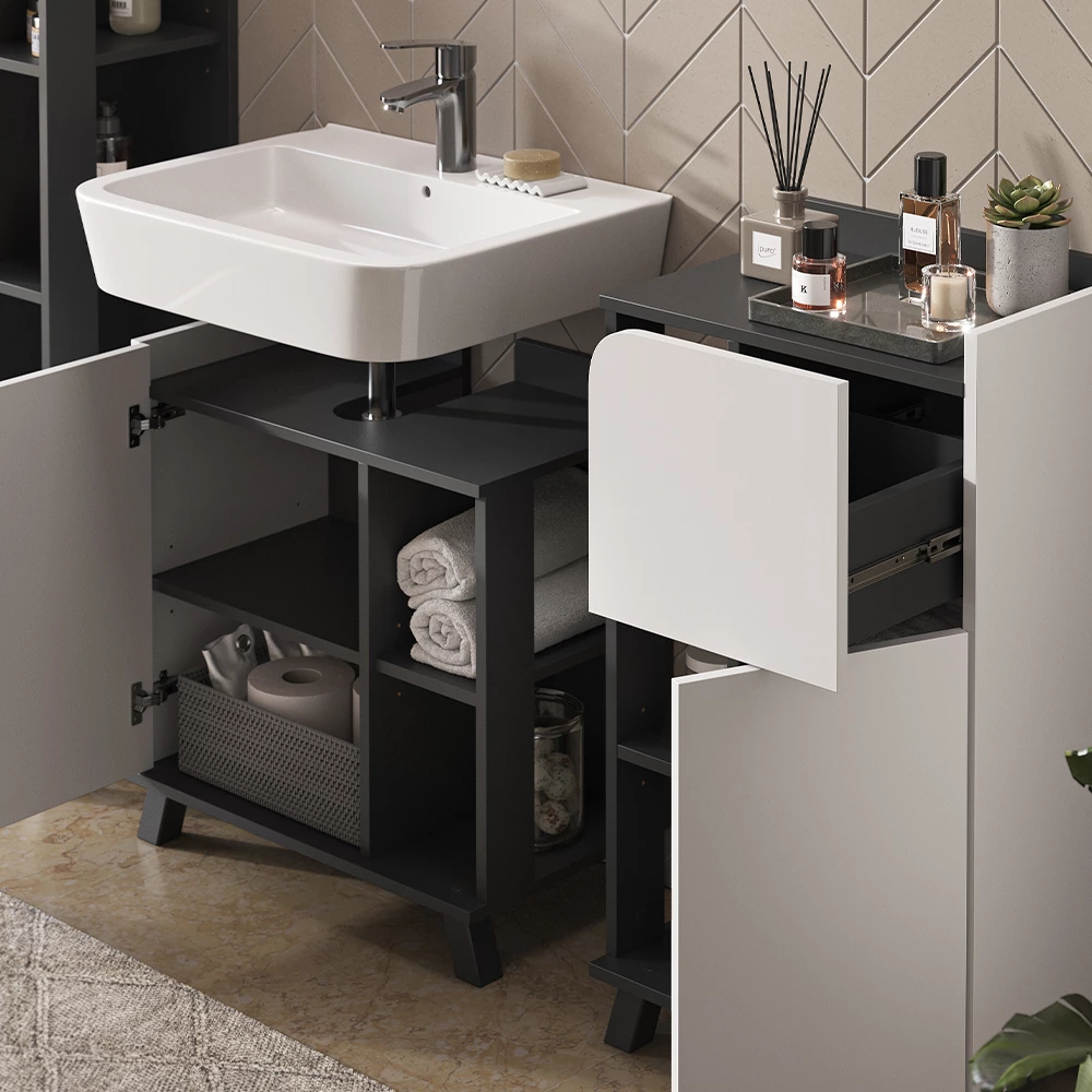 Vicco Badmöbel-Set "Karen", Anthrazit/Weiß, 4 Teile