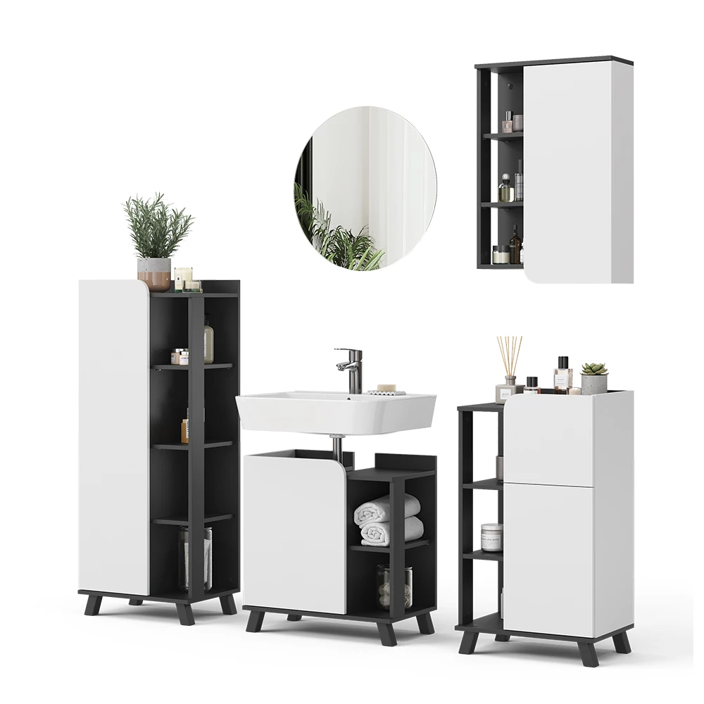 Vicco Badmöbel-Set "Karen", Anthrazit/Weiß, 5 Teile