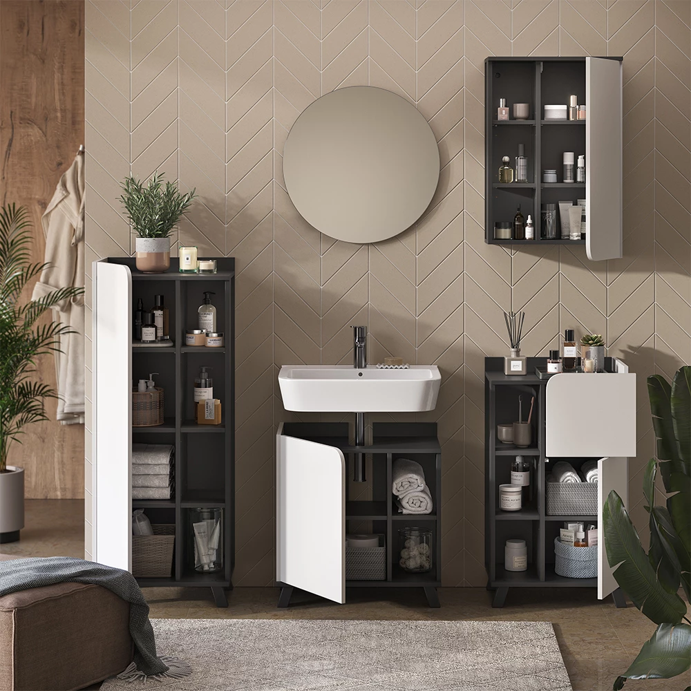 Vicco Badmöbel-Set "Karen", Anthrazit/Weiß, 5 Teile