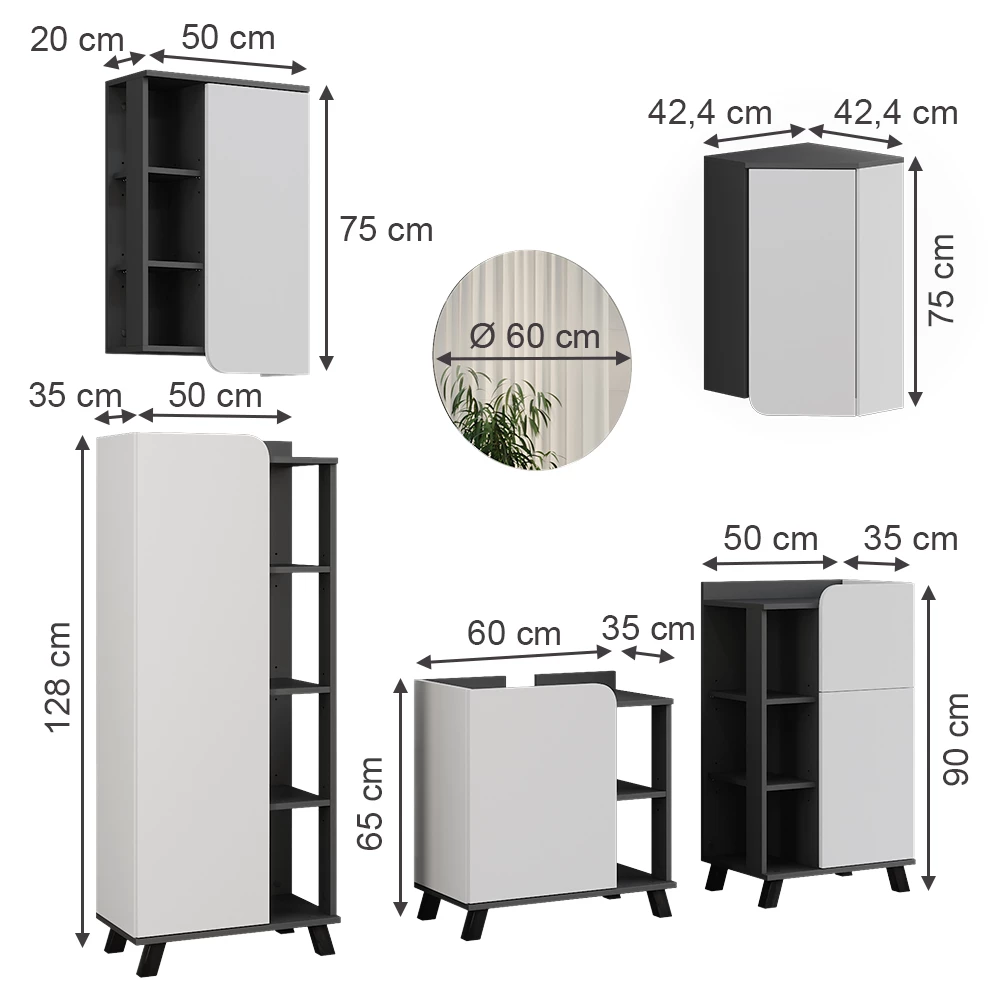ViccoSet de mobilier de baie"Karen",Antracit/alb ,5 părți