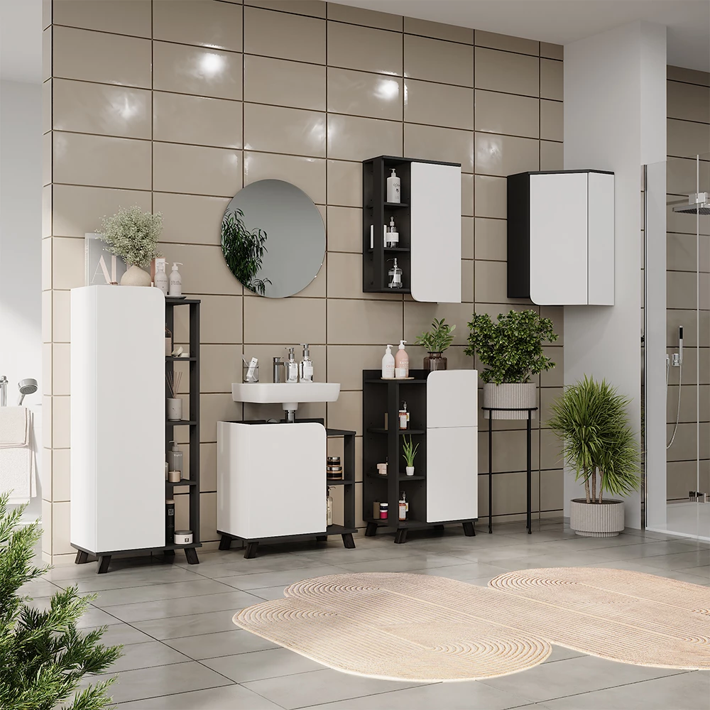 Vicco Badkamermeubelset "Karen", Antraciet/wit, 5 delen