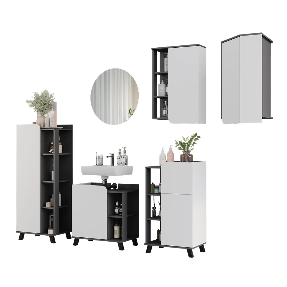 Vicco Badkamermeubelset "Karen", Antraciet/wit, 5 delen