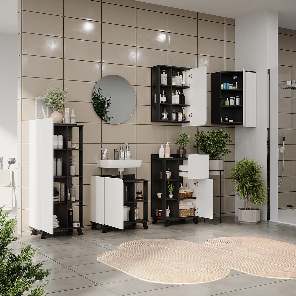 Vicco Badkamermeubelset "Karen", Antraciet/wit, 5 delen
