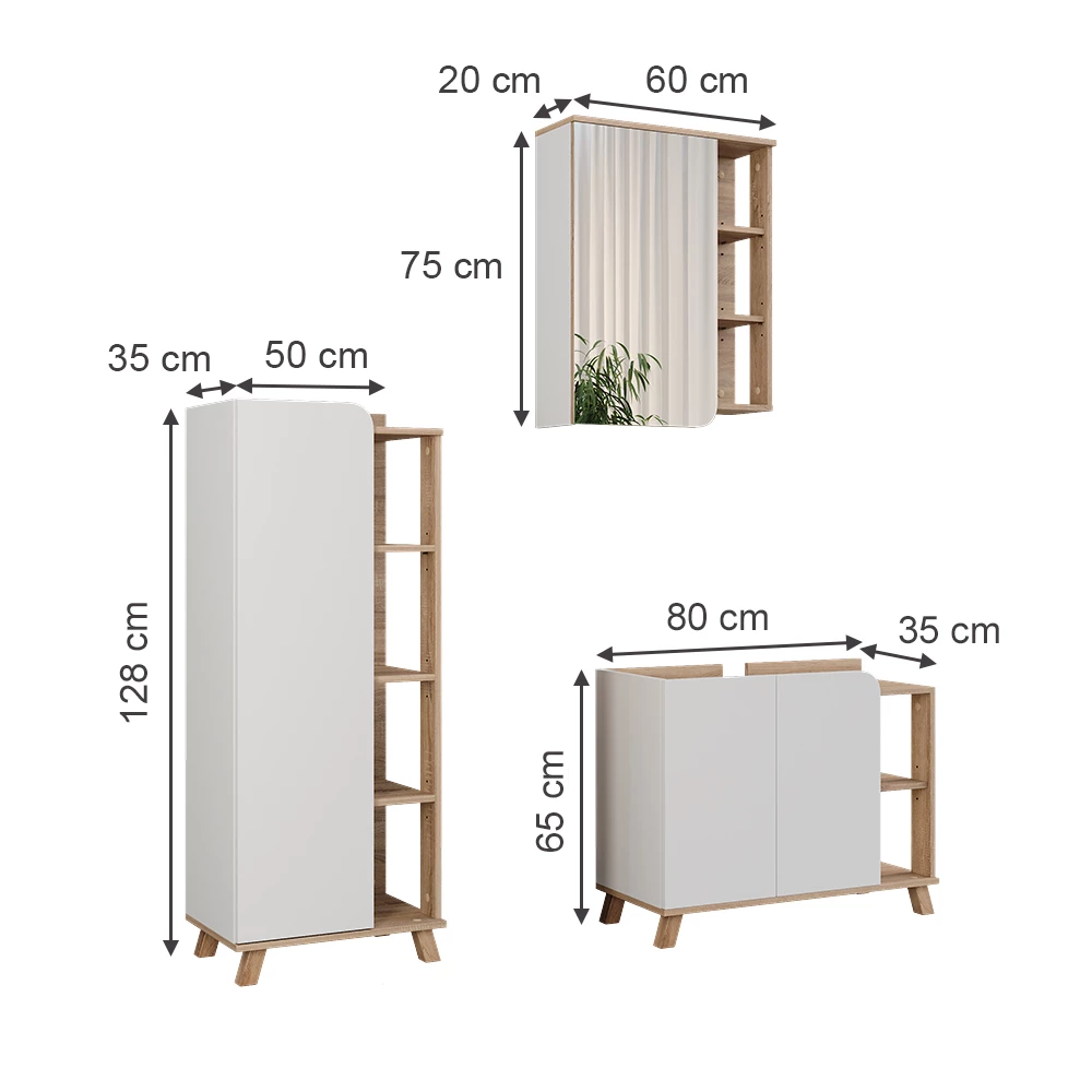 Vicco Badmöbel-Set Sonoma/Weiß 3 Teile, Karen
