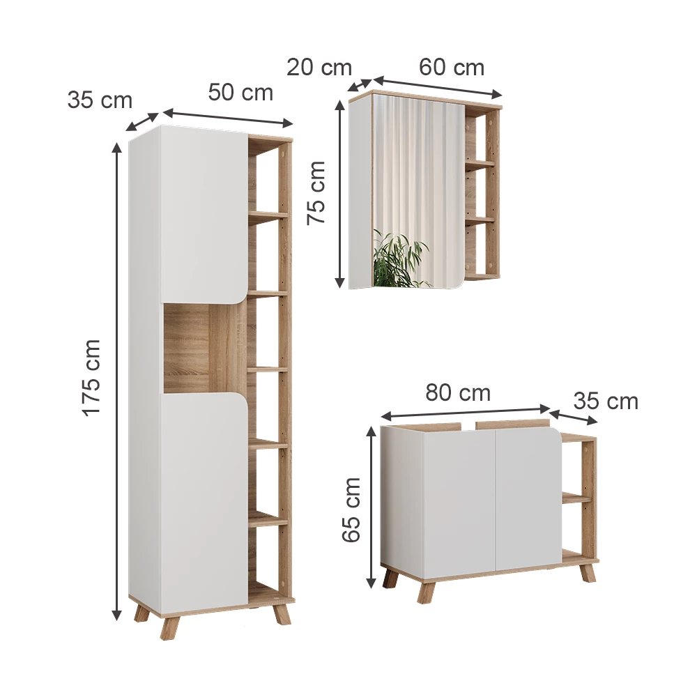 Vicco Badkamermeubelset Sonoma/Wit 3 delen, Karen