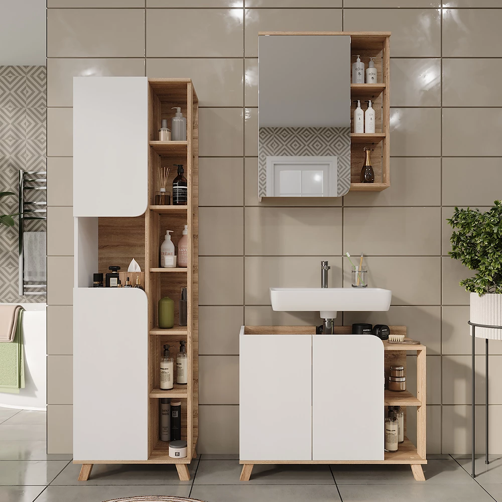 Vicco Set di mobili da bagno Sonoma/Bianco 3 parti, Karen