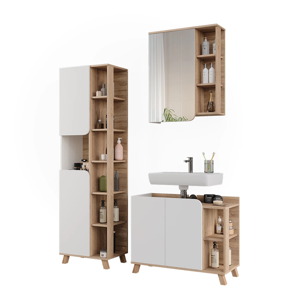 Vicco Set di mobili da bagno Sonoma/Bianco 3 parti, Karen