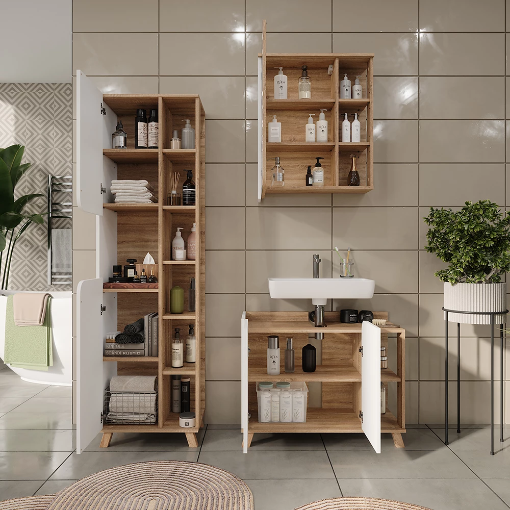Vicco Set di mobili da bagno Sonoma/Bianco 3 parti, Karen