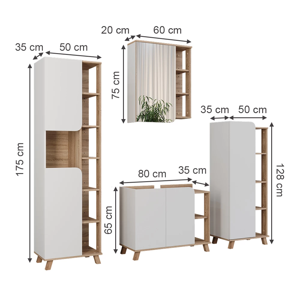 Vicco Badkamermeubelset Sonoma/Wit 4 delen, Karen