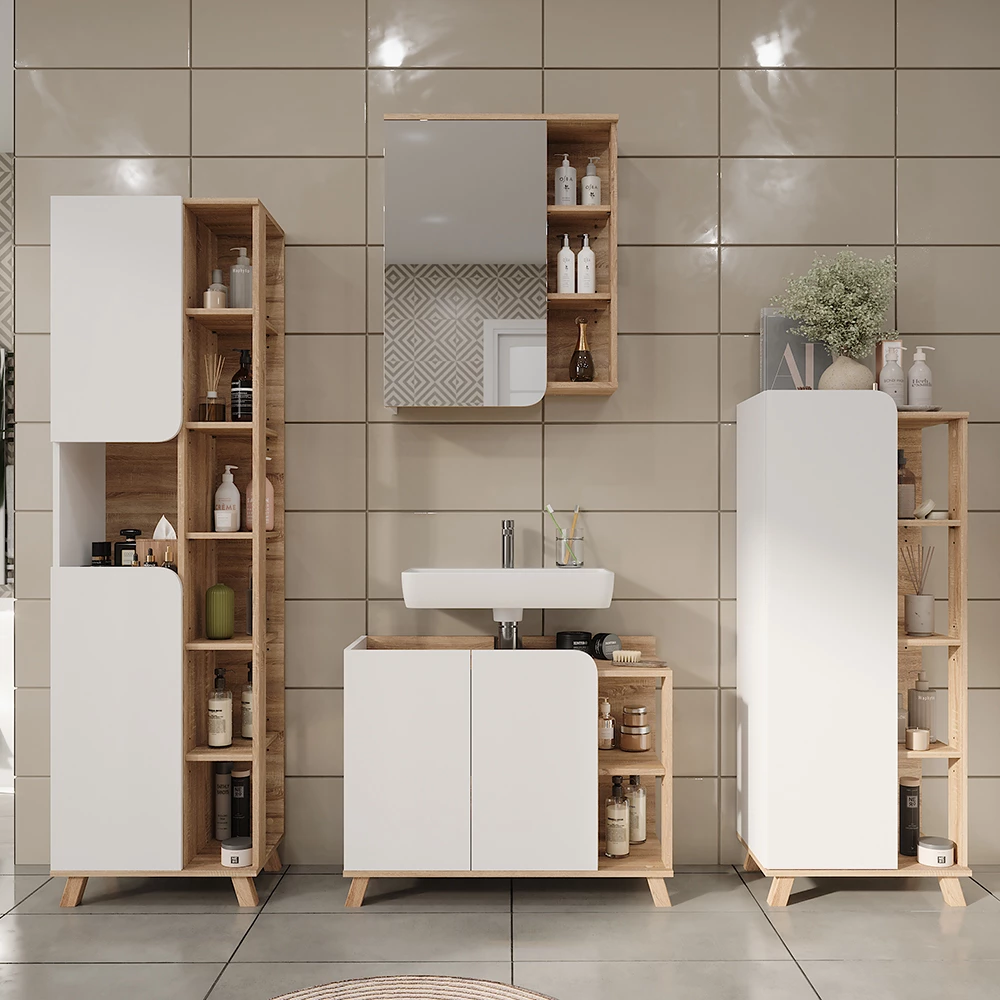 Vicco Badkamermeubelset Sonoma/Wit 4 delen, Karen