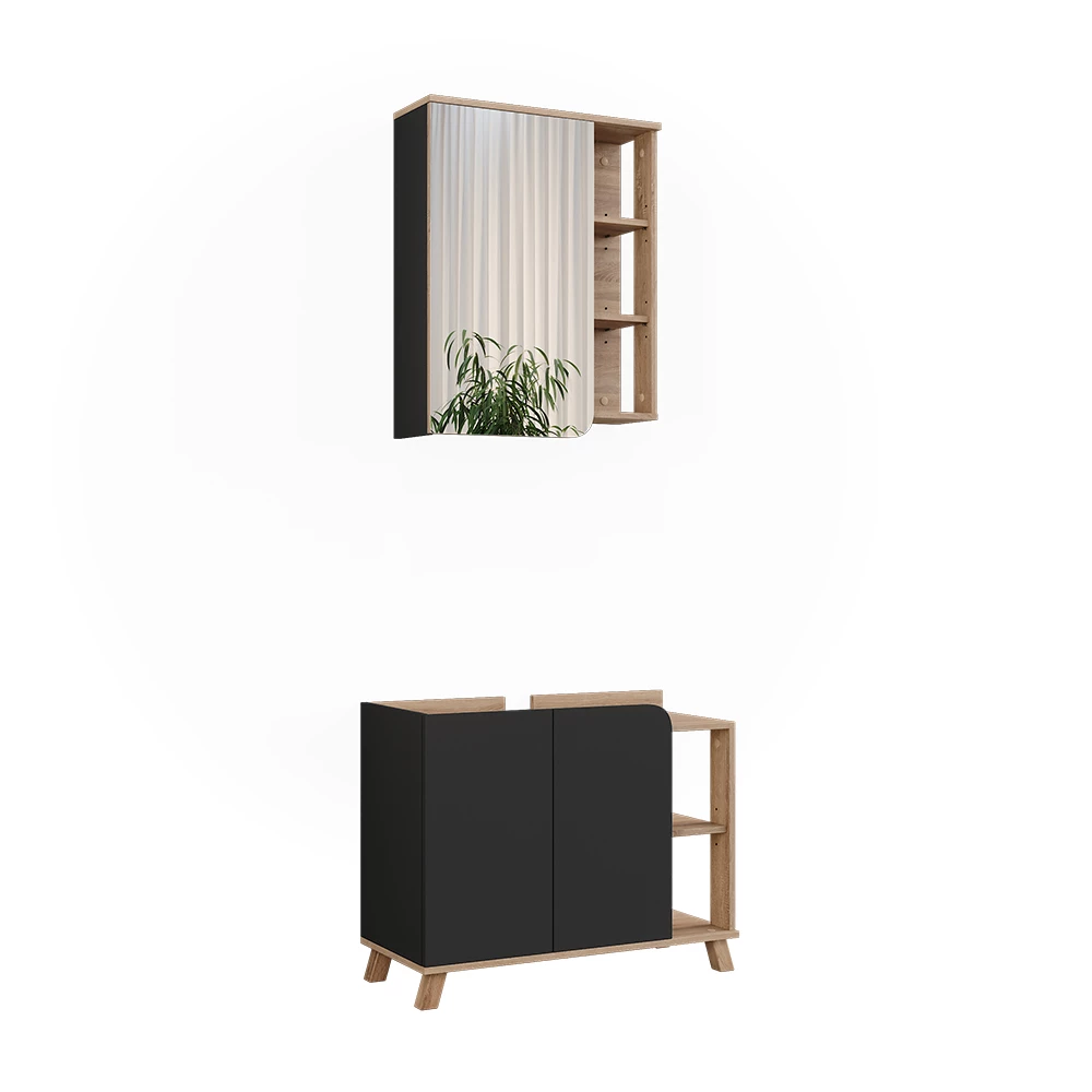 Vicco Set di mobili da bagno Sonoma/antracite 2 parti, Karen
