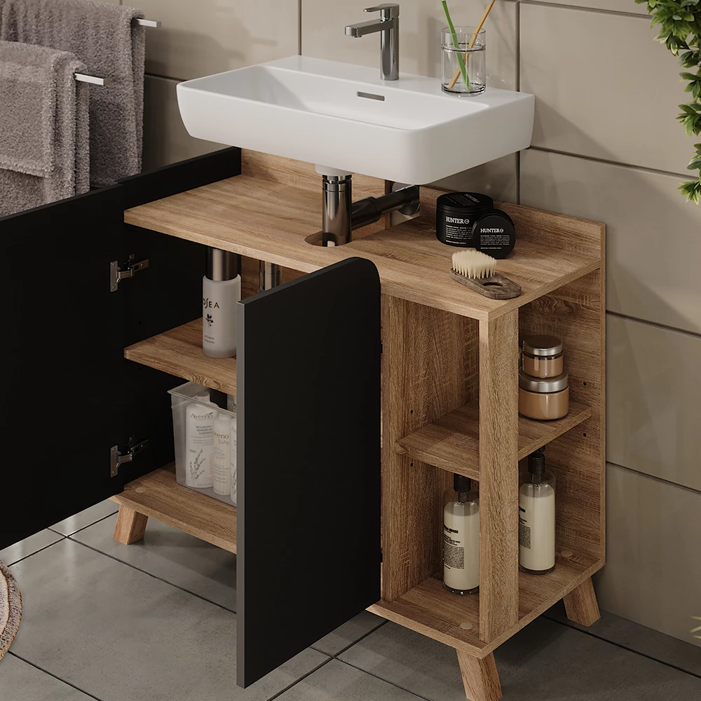 Vicco Set di mobili da bagno Sonoma/antracite 2 parti, Karen