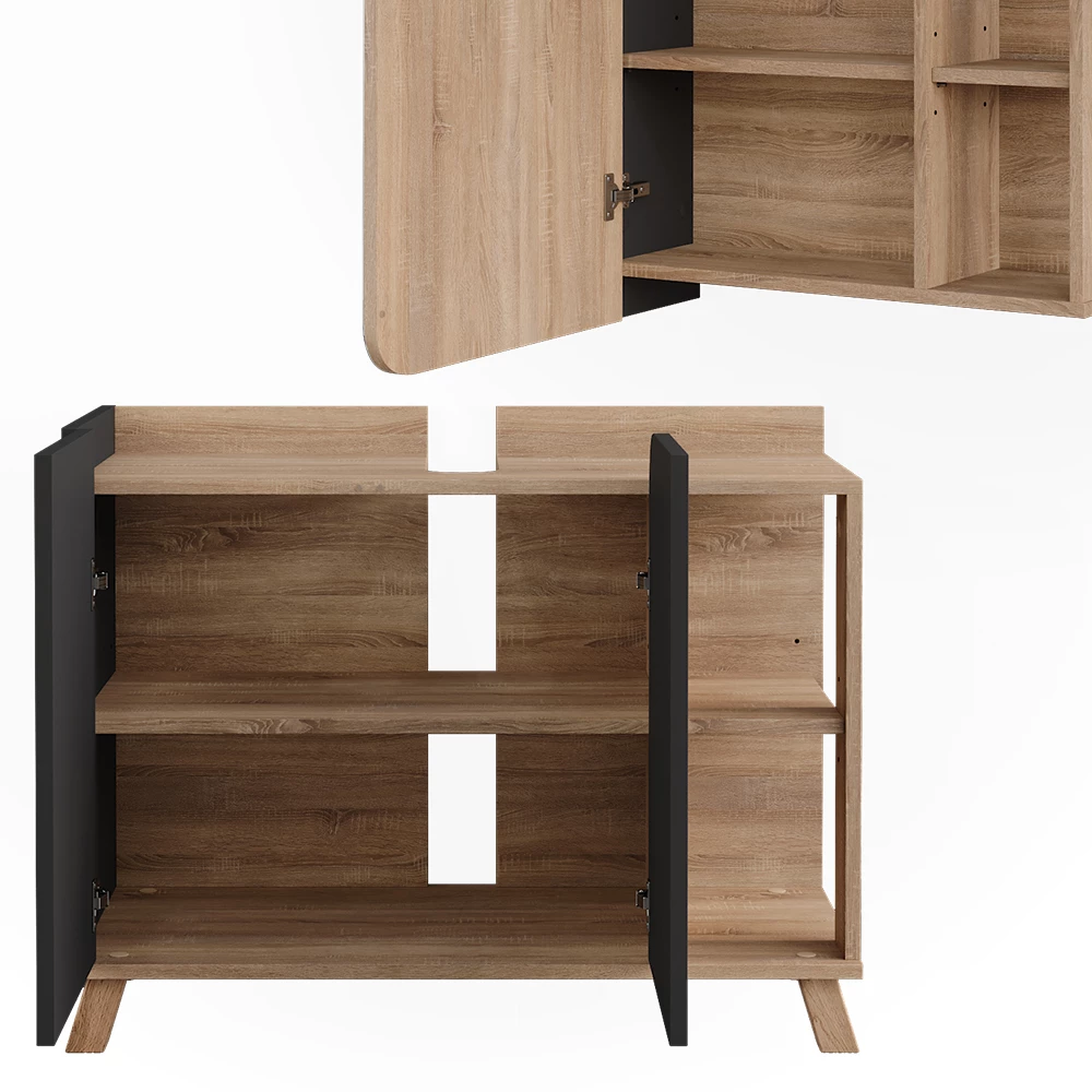 Vicco Set di mobili da bagno Sonoma/antracite 2 parti, Karen