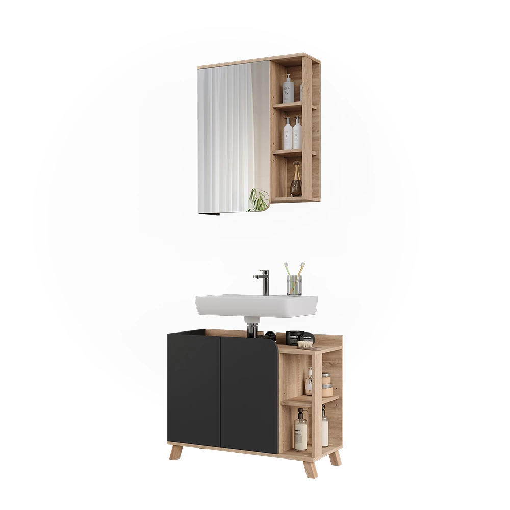 Vicco Set di mobili da bagno Sonoma/antracite 2 parti, Karen