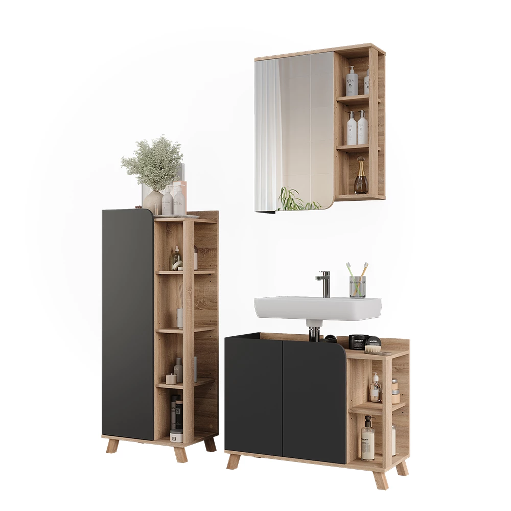Vicco Badkamermeubelset Sonoma/antraciet 3 delen, Karen