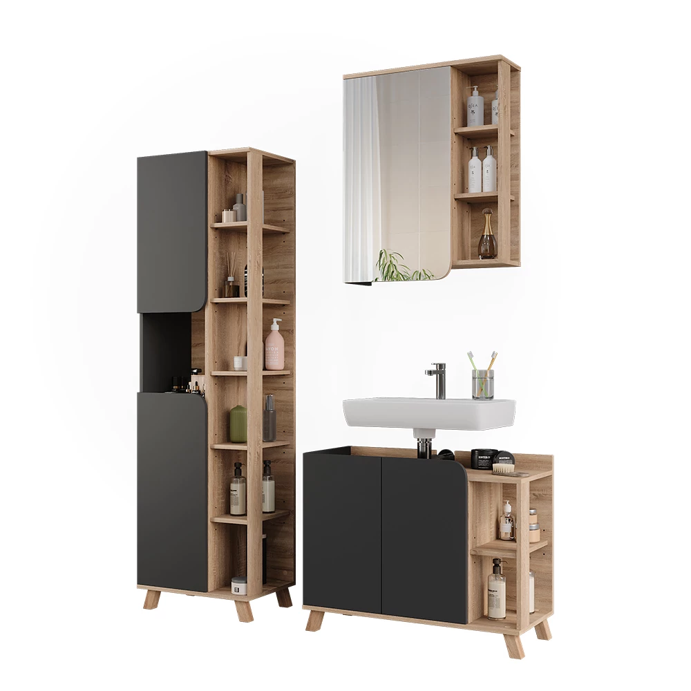 Vicco Badkamermeubelset Sonoma/antraciet 3 delen, Karen