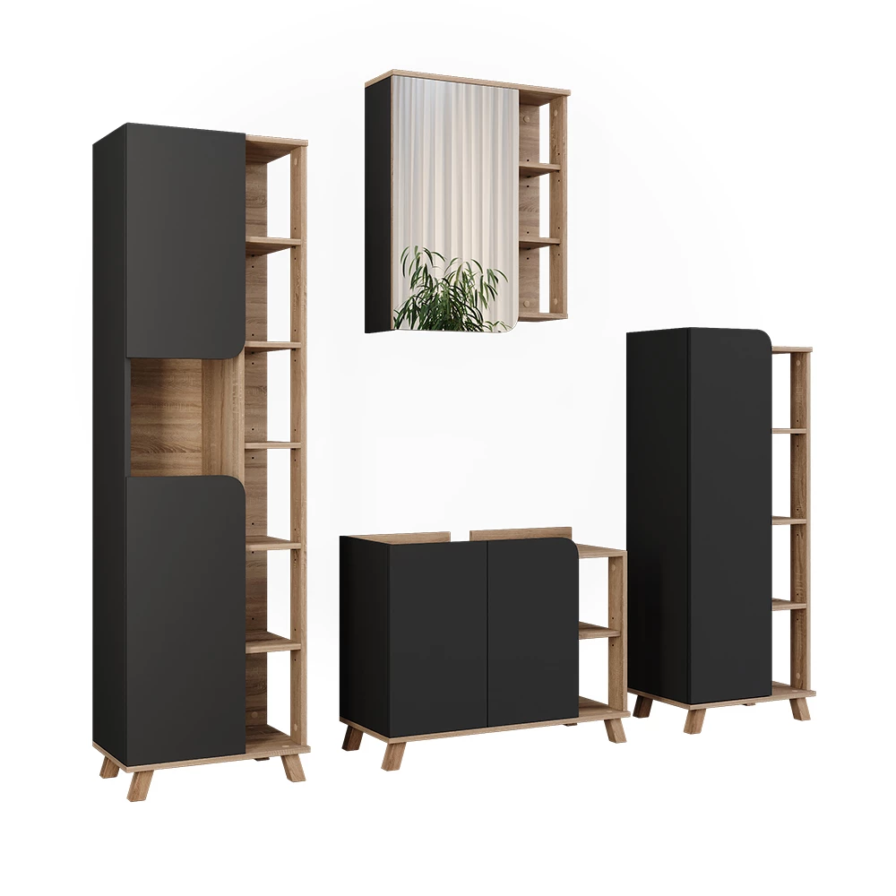 Vicco Set di mobili da bagno Sonoma/antracite 4 parti, Karen