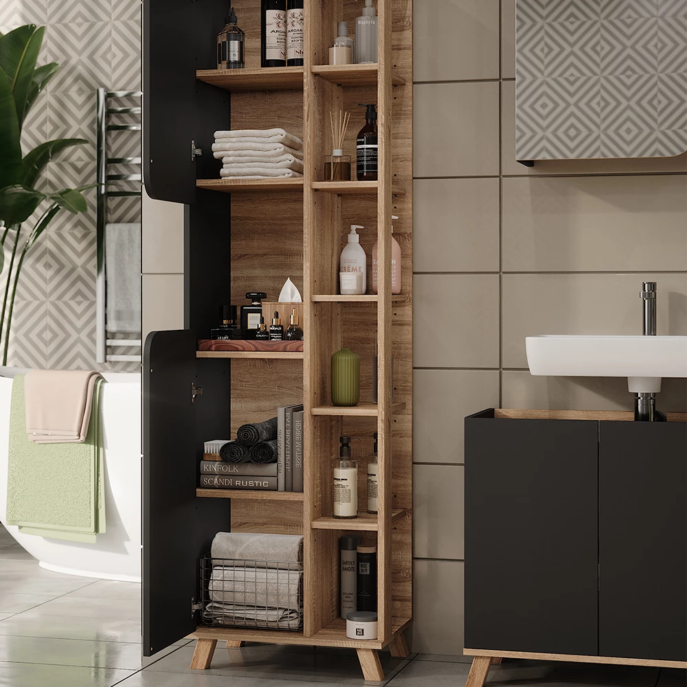 Vicco Set di mobili da bagno Sonoma/antracite 4 parti, Karen