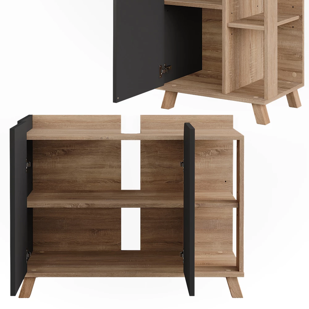 Vicco Set di mobili da bagno Sonoma/antracite 4 parti, Karen