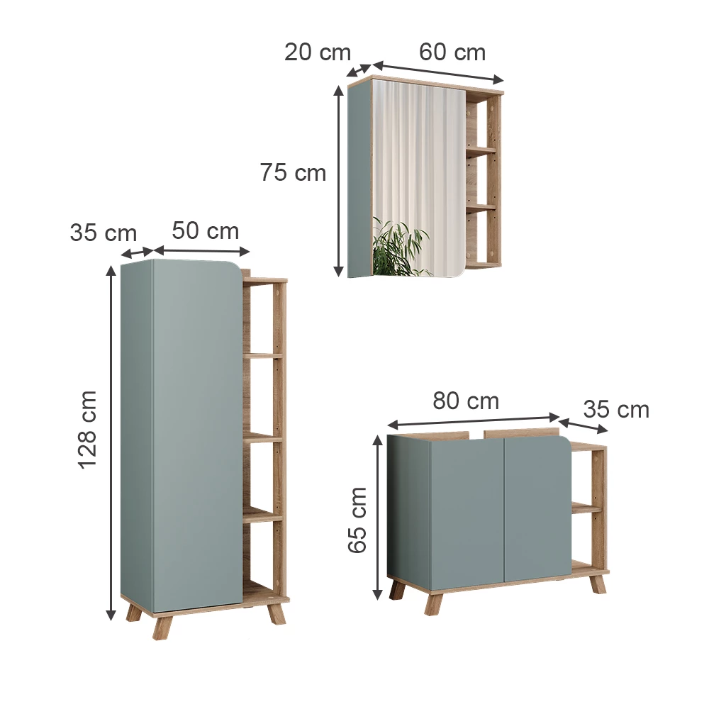 Vicco Badkamermeubelset Sonoma/blauw 3 delen, Karen