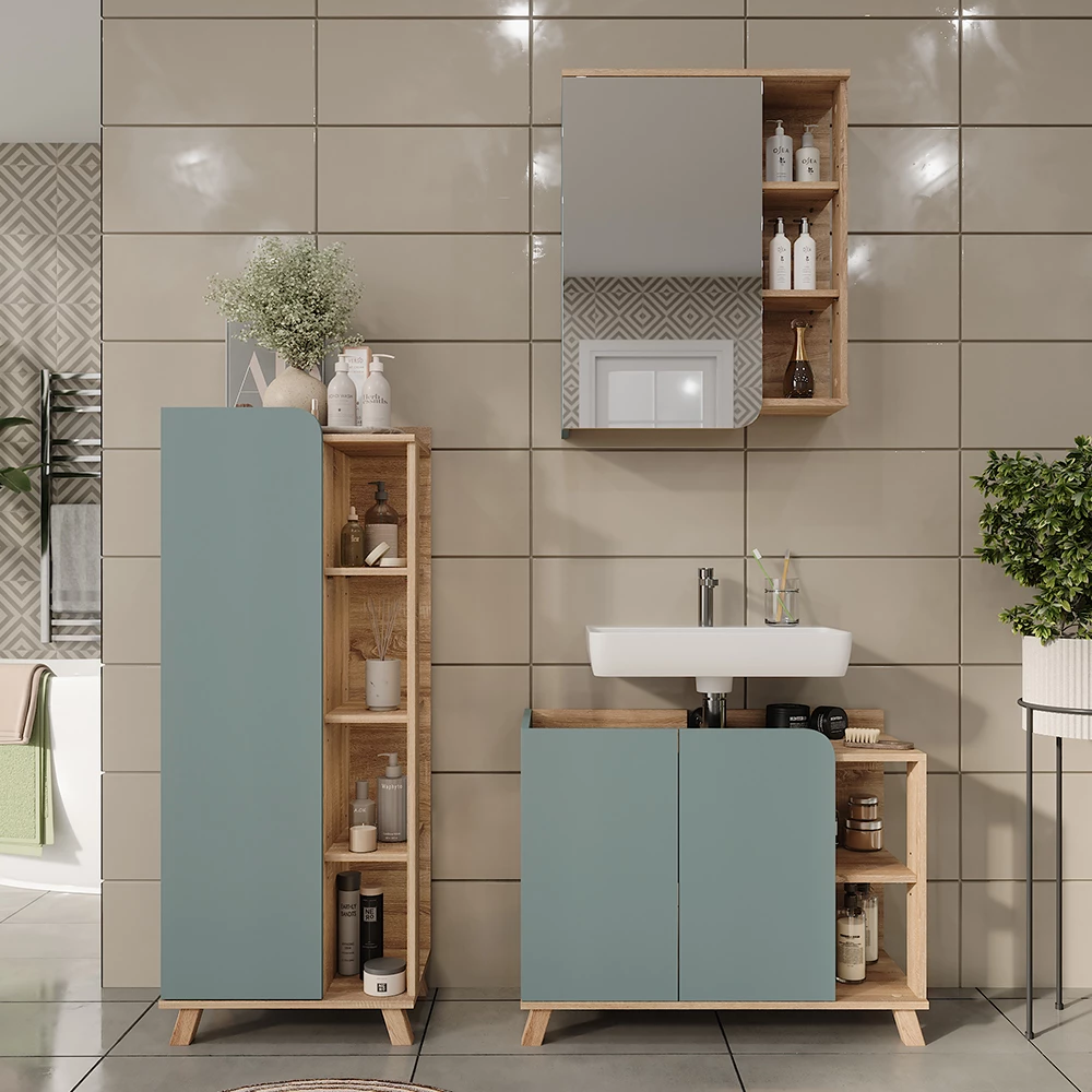 Vicco Badkamermeubelset Sonoma/blauw 3 delen, Karen