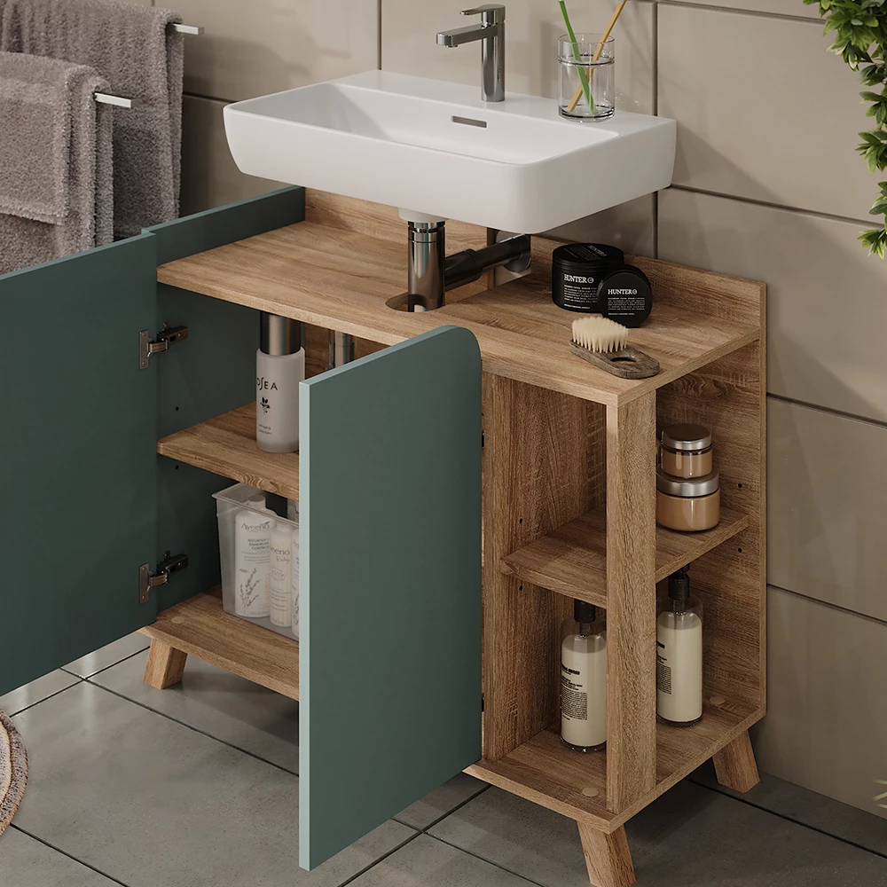 Vicco Badkamermeubelset Sonoma/blauw 3 delen, Karen