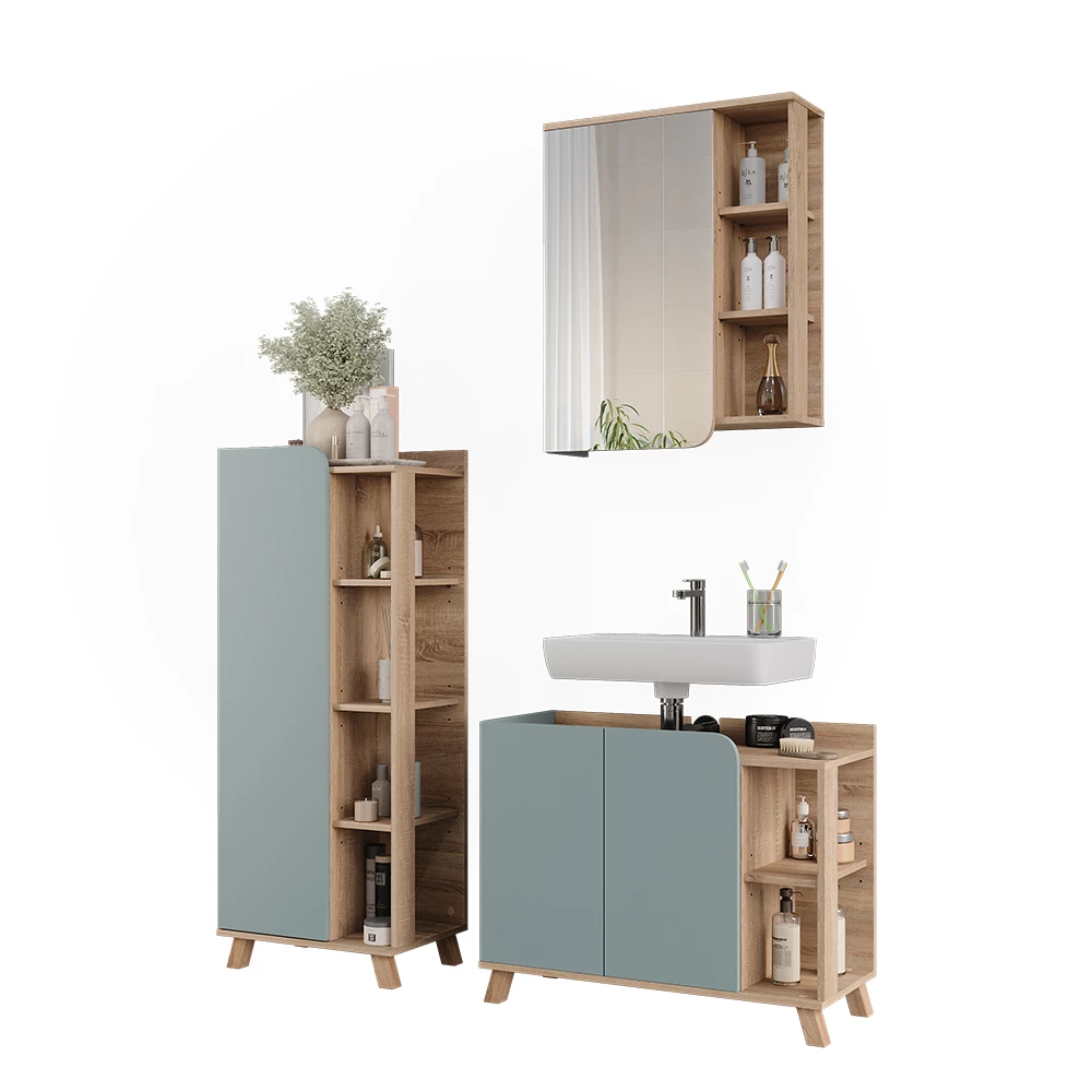 Vicco Badkamermeubelset Sonoma/blauw 3 delen, Karen