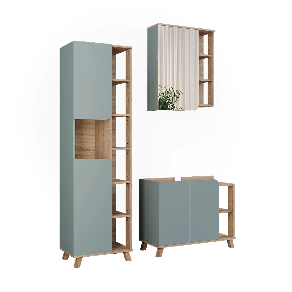 Vicco Badmöbel-Set Sonoma/Blau 3 Teile, Karen