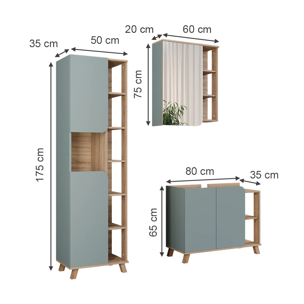 Vicco Badmöbel-Set Sonoma/Blau 3 Teile, Karen